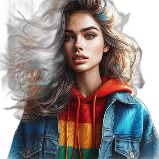 jacket, hair, face, jewelry transparent PNG cut-out