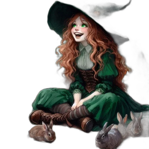 hat, dress, staff, fantasy art transparent PNG cut-out