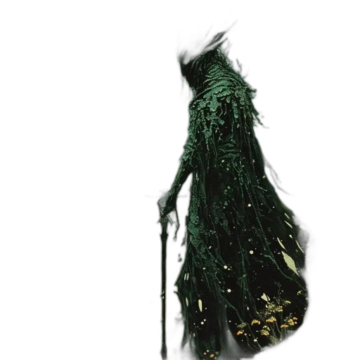 dress, creature, hair, staff transparent PNG cut-out