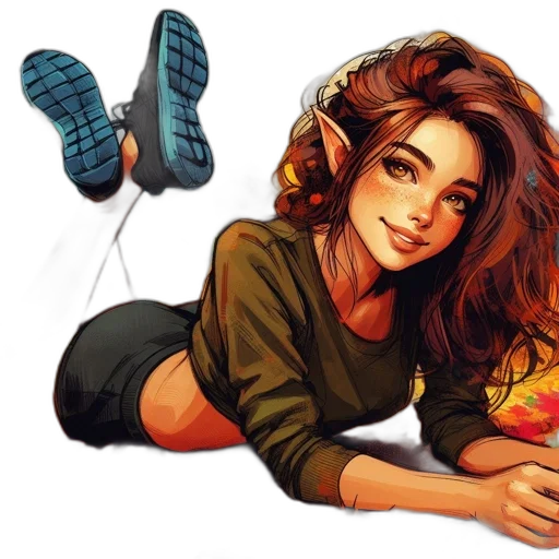 shoes, hair, photorealistic, comic book art transparent PNG cut-out