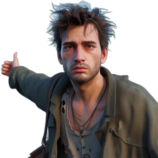 jacket, staff, weapon, face transparent PNG cut-out