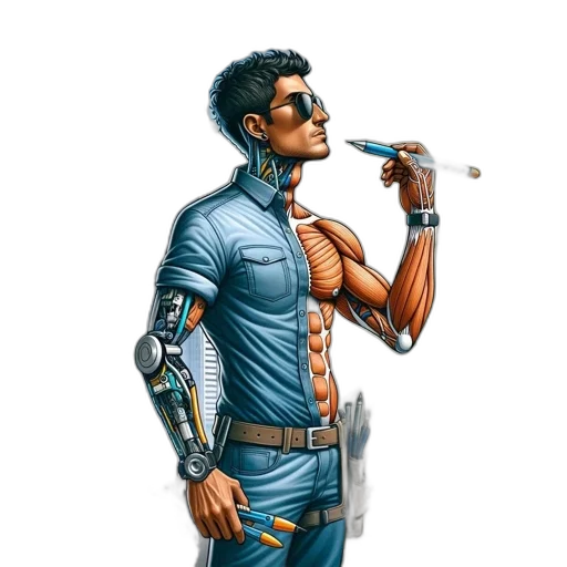 robot, cyberpunk, comic book art, concept art transparent PNG cut-out