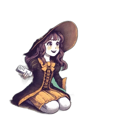 hat, staff, dress, hair transparent PNG cut-out
