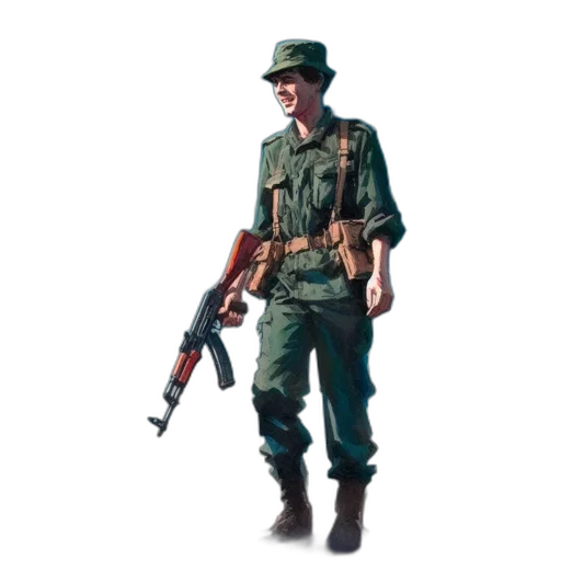 weapon, staff, jacket, hat transparent PNG cut-out
