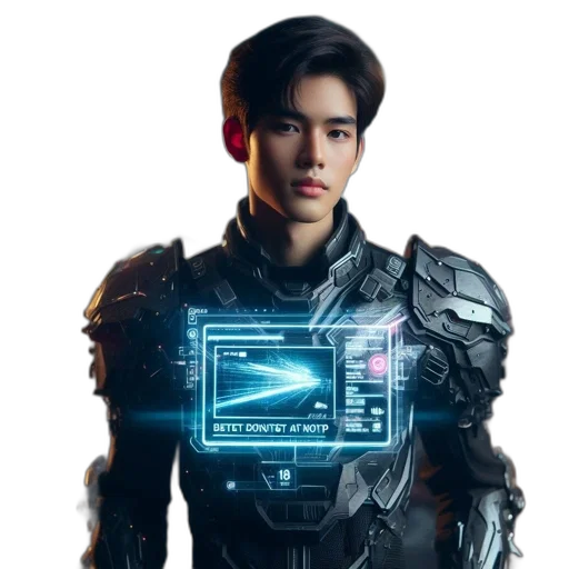 robot, weapon, face, jacket transparent PNG cut-out