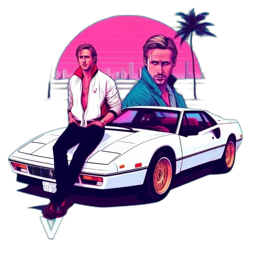 car, jacket, vaporwave, pixel art transparent PNG cut-out
