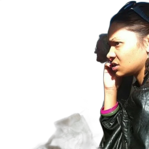 jacket, hat, jewelry, face transparent PNG cut-out