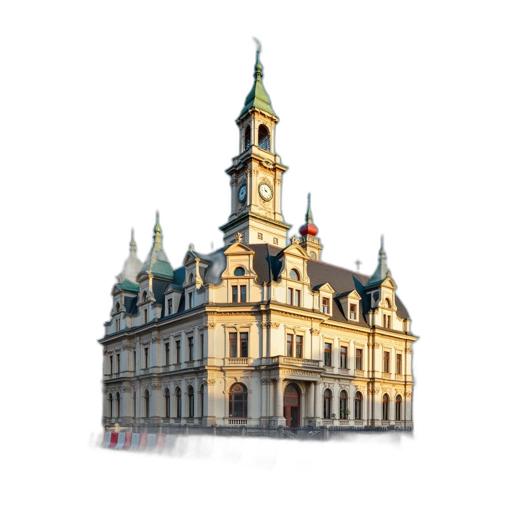 building, crown, staff, 3d render transparent PNG cut-out