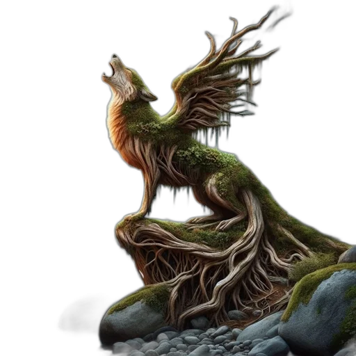 dragon, creature, tree, fantasy art transparent PNG cut-out