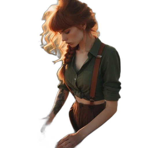 staff, jacket, dress, hair transparent PNG cut-out