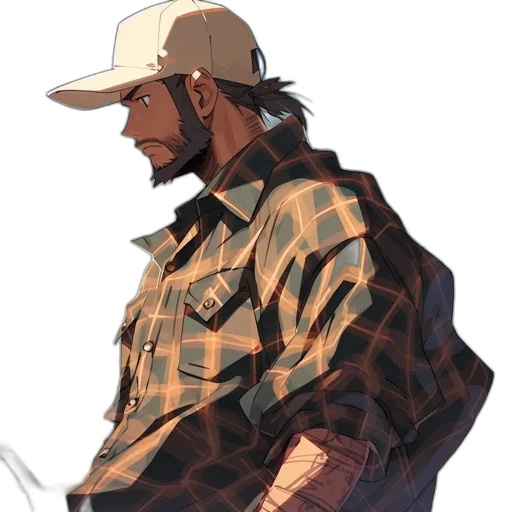 jacket, hat, face, staff transparent PNG cut-out