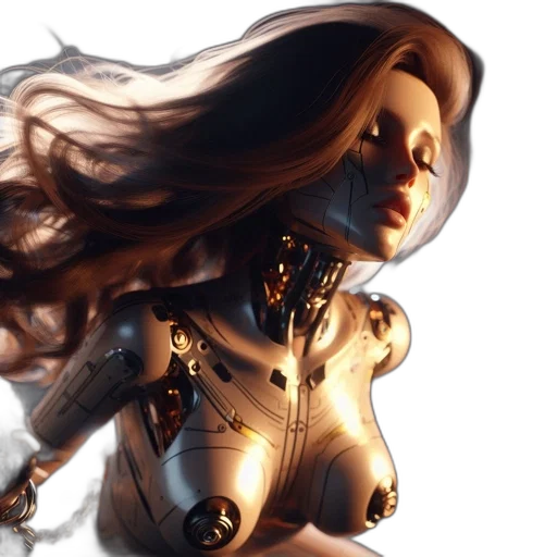 robot, hair, concept art, 3d render transparent PNG cut-out