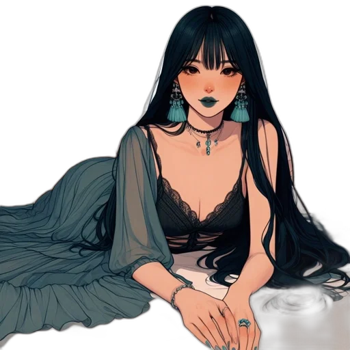 dress, jewelry, anime, watercolor transparent PNG cut-out