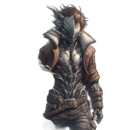 jacket, dragon, mask, staff transparent PNG cut-out