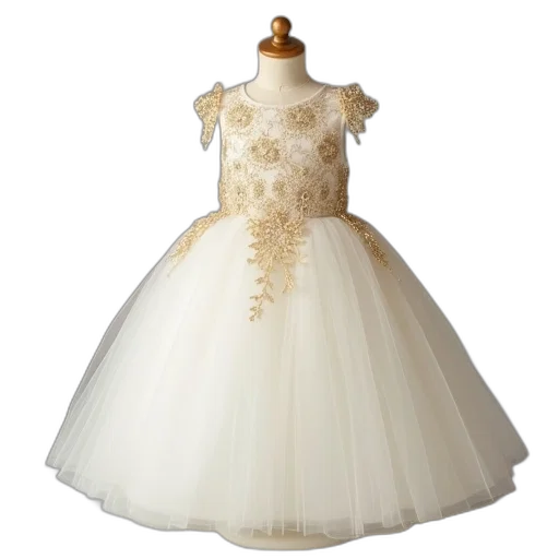 dress, kids, white, gold transparent PNG cut-out