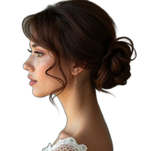 hair, face, jewelry, dress transparent PNG cut-out