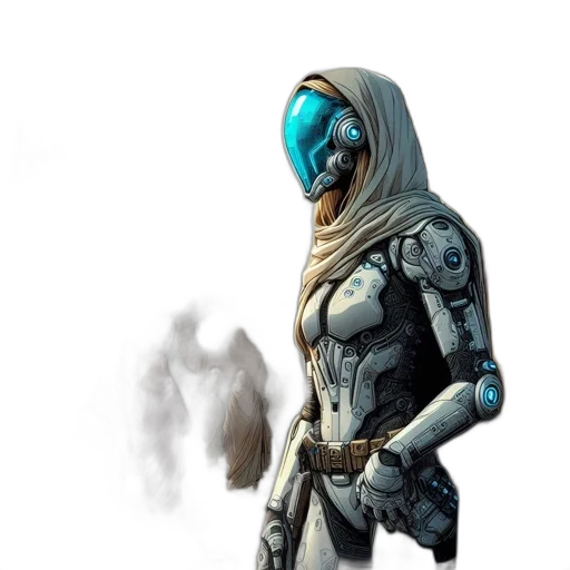 robot, mask, jacket, weapon transparent PNG cut-out