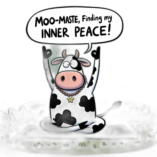 anthropomorphic, cow, meditates, patch transparent PNG cut-out