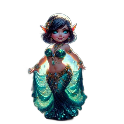 dress, jewelry, staff, creature transparent PNG cut-out