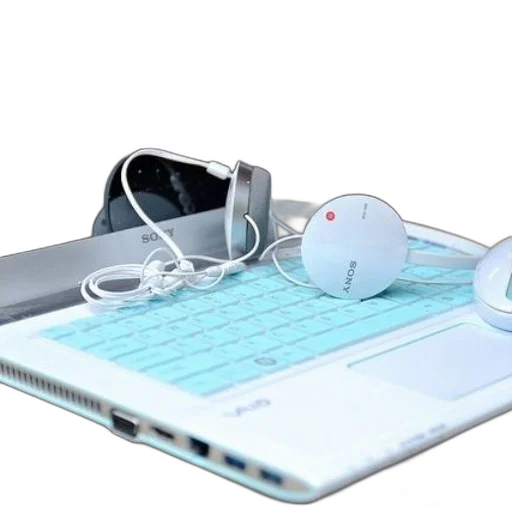3d render, white, sony, laptop transparent PNG cut-out