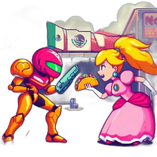 robot, weapon, dress, pixel art transparent PNG cut-out