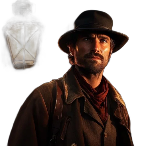 jacket, bottle, hat, face transparent PNG cut-out