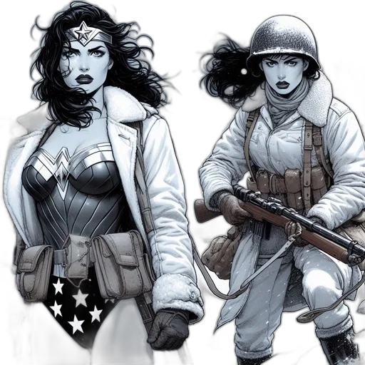 comic book art, concept art, two, women transparent PNG cut-out