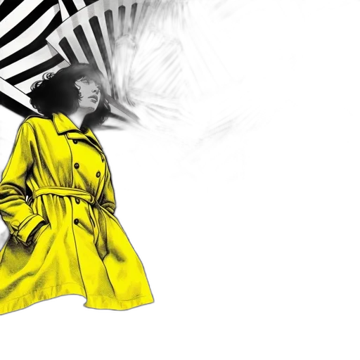 dress, jacket, umbrella, monochrome transparent PNG cut-out