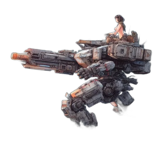 robot, weapon, concept art, 3d render transparent PNG cut-out