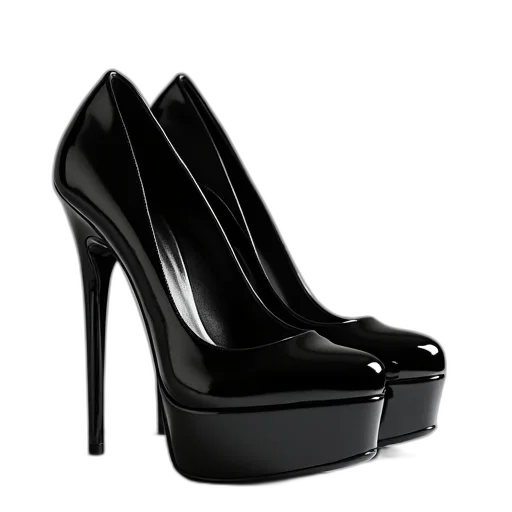 shoes, 3d render, black, patent transparent PNG cut-out