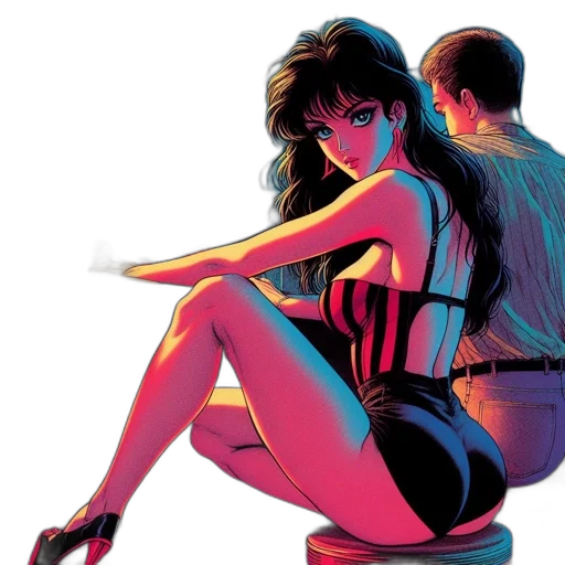 comic book art, concept art, cyberpunk, vaporwave transparent PNG cut-out