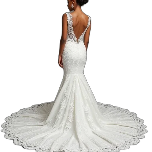 dress, white, lace, backless transparent PNG cut-out