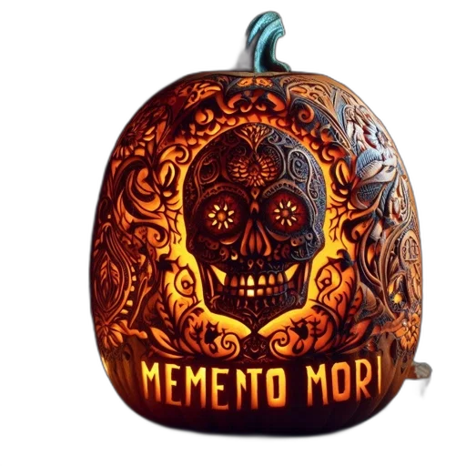illuminated, carved, pumpkin, displays transparent PNG cut-out