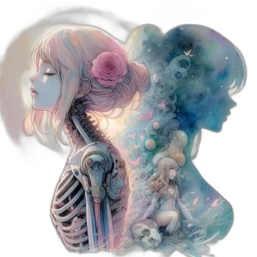 mask, robot, fantasy art, watercolor transparent PNG cut-out