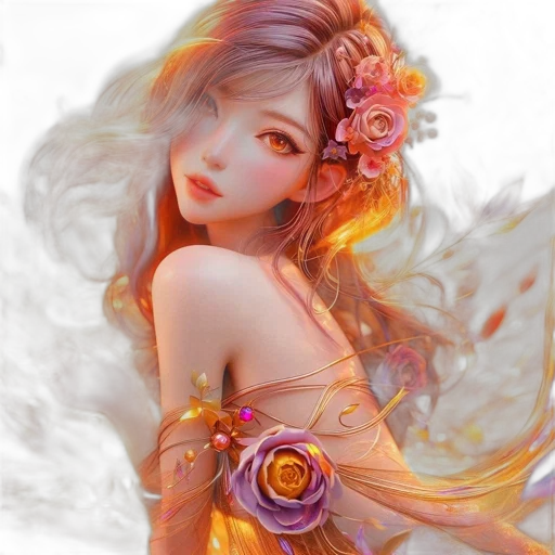 dress, flower, jewelry, fantasy art transparent PNG cut-out