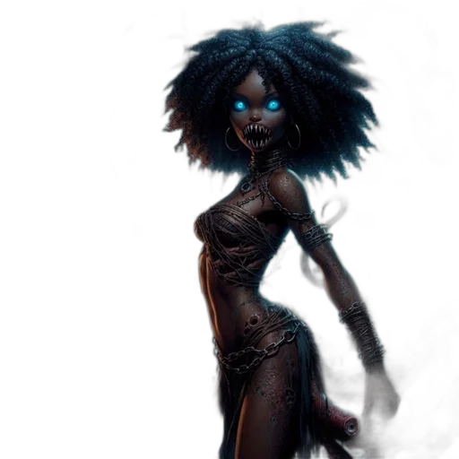 hair, creature, dress, staff transparent PNG cut-out