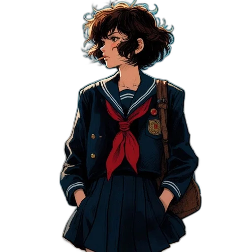 jacket, dress, hair, staff transparent PNG cut-out