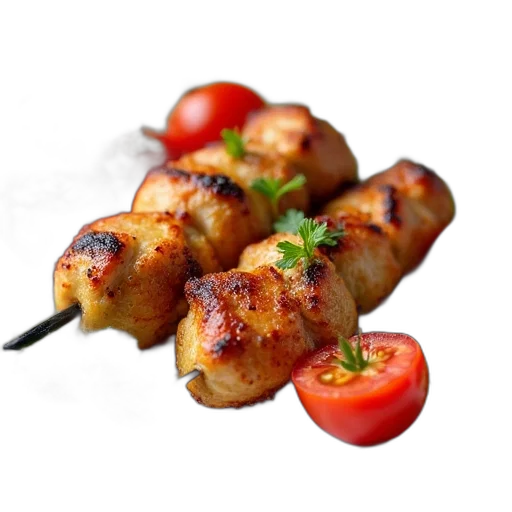 food, photorealistic, 3d render, skewered transparent PNG cut-out