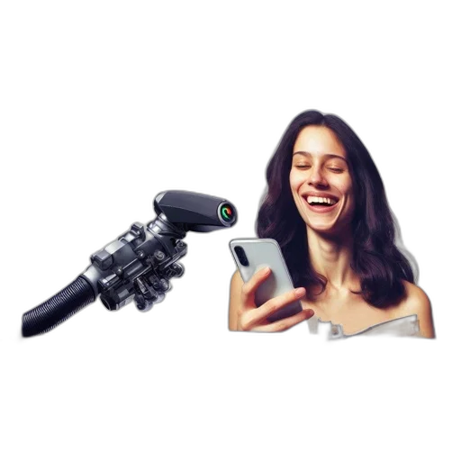 robot, weapon, staff, hair transparent PNG cut-out