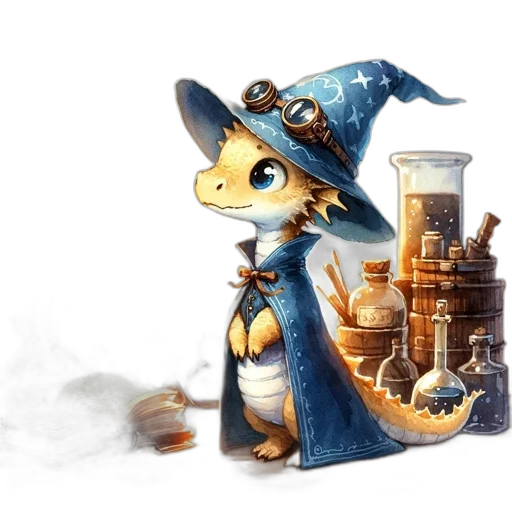 dragon, staff, hat, fantasy art transparent PNG cut-out