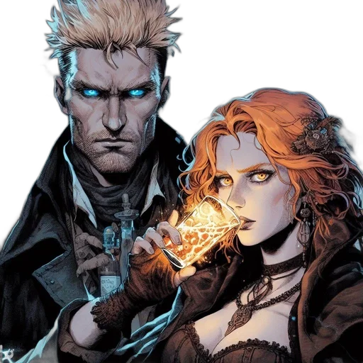 comic book art, concept art, cyberpunk, fire transparent PNG cut-out