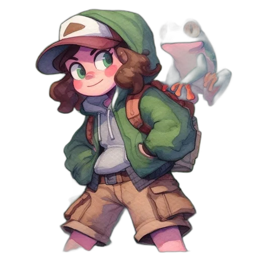 jacket, hat, creature, staff transparent PNG cut-out