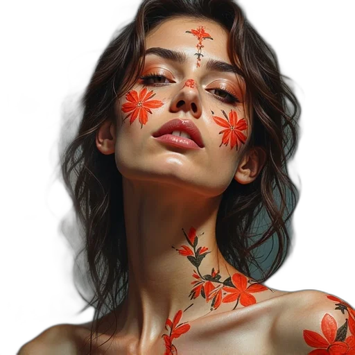 face, jewelry, flower, photorealistic transparent PNG cut-out
