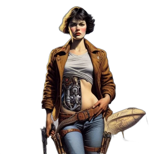 jacket, weapon, staff, comic book art transparent PNG cut-out