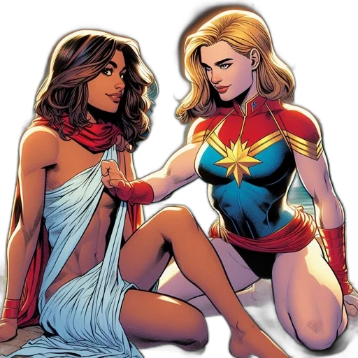 comic book art, concept art, two, female transparent PNG cut-out