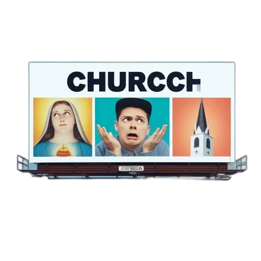 billboard, featuring, church, bold transparent PNG cut-out