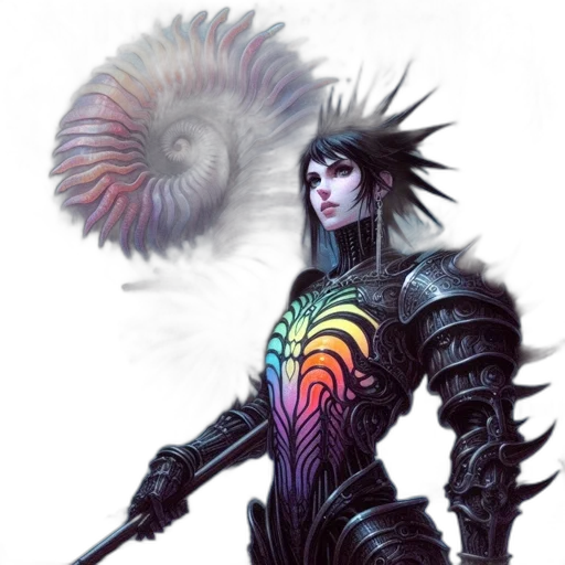 creature, staff, hair, robot transparent PNG cut-out