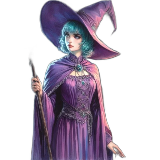 staff, hat, dress, fantasy art transparent PNG cut-out