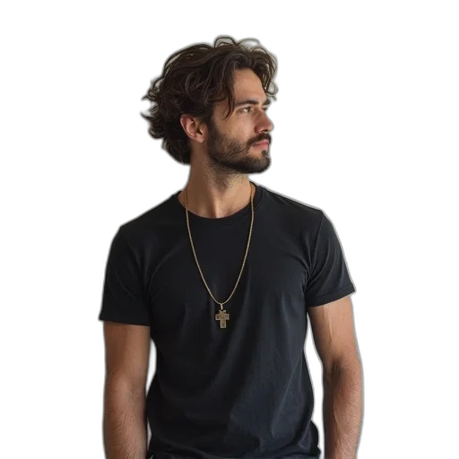 jacket, hair, jewelry, staff transparent PNG cut-out