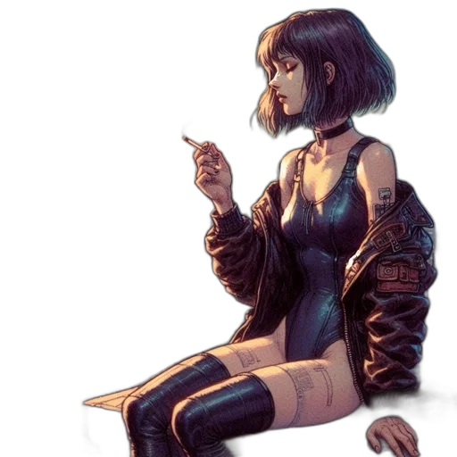 jacket, weapon, dress, cyberpunk transparent PNG cut-out